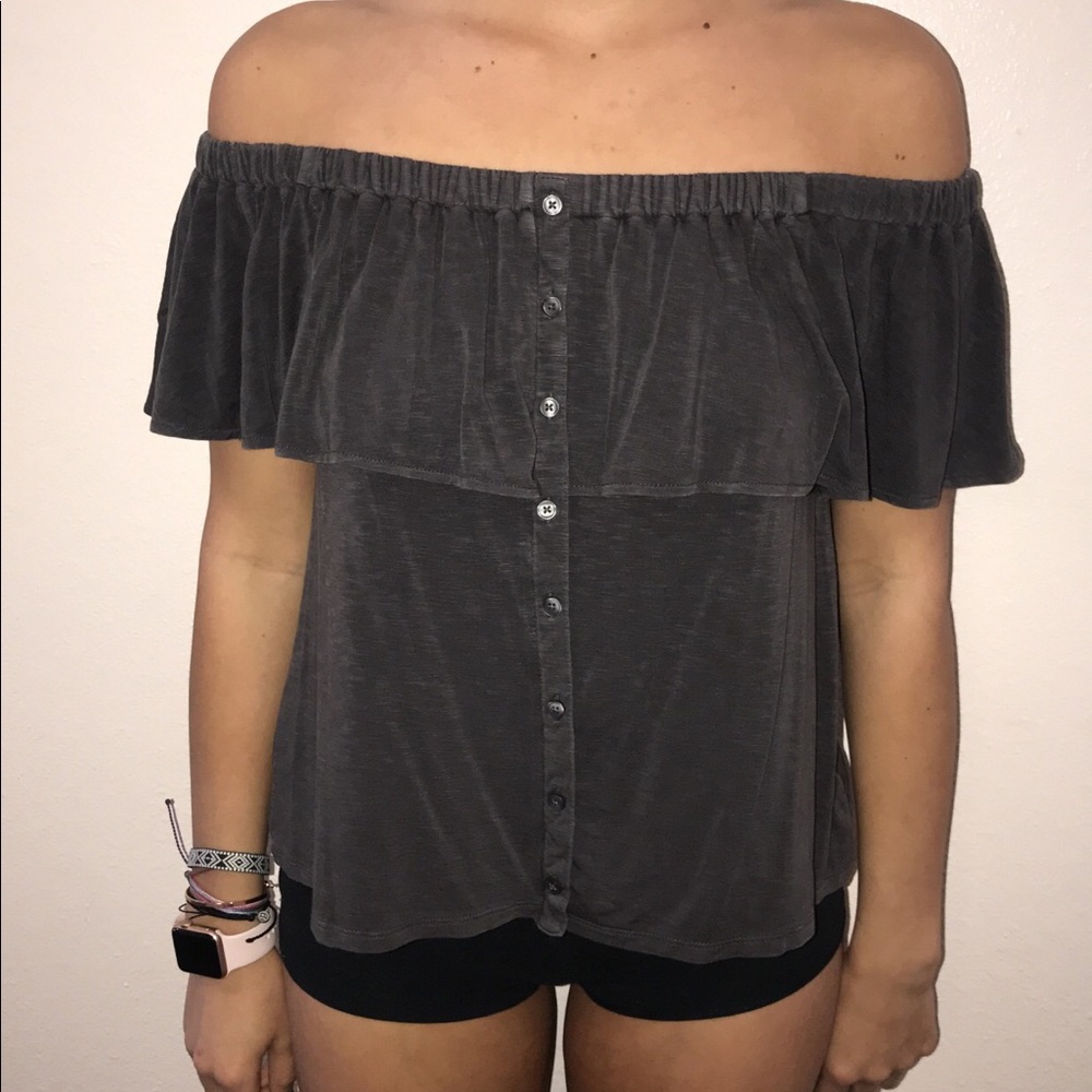Off the shoulder grey top